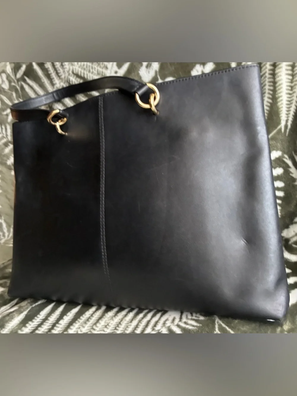 Michael Kors Black Leather Tote with Gold Chain Handles